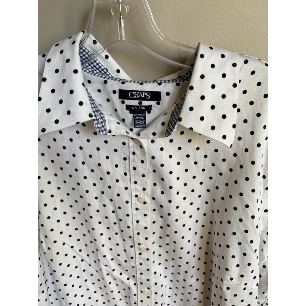 Chaps 2X No Iron Button Up Polka Dot Gingham Shirt Preppy flip cuff Cotton - Picture 2 of 15